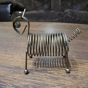 Vintage Brass Dog Coil Wire Letter and Pen Holder